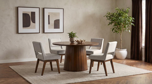 Galindo 52-inch Round Dining Set Light Grey and Walnut