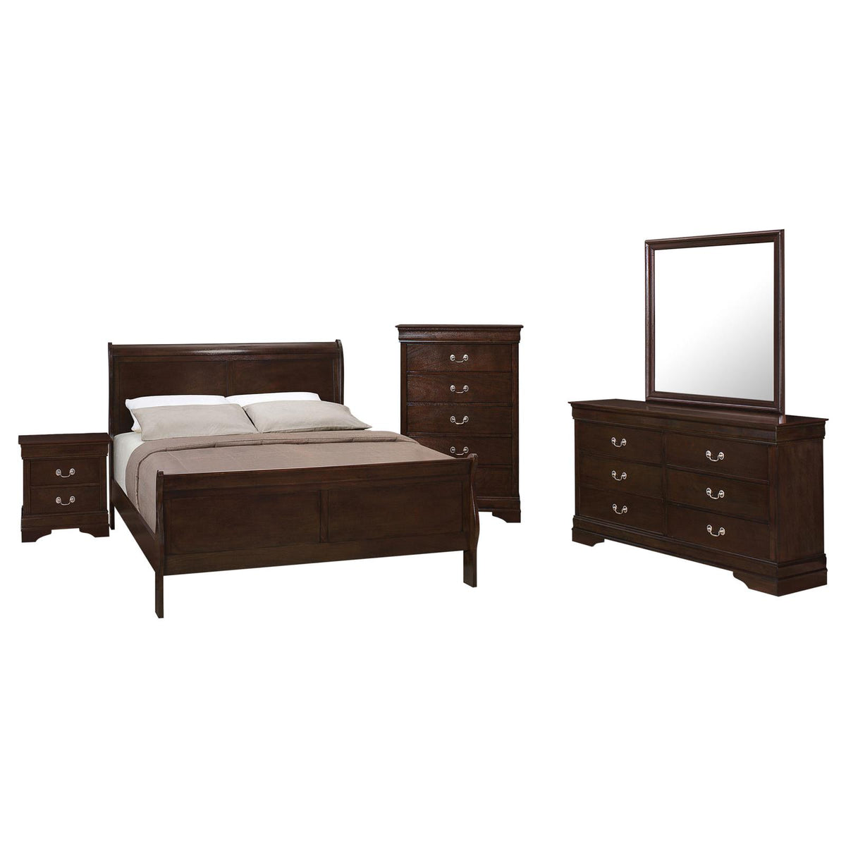 Louis Philippe Sleigh Bedroom Set - Cappuccino