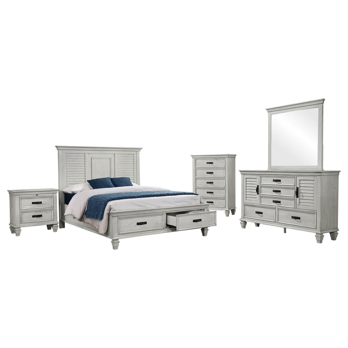 Franco Panel Bedroom Set - Distressed White