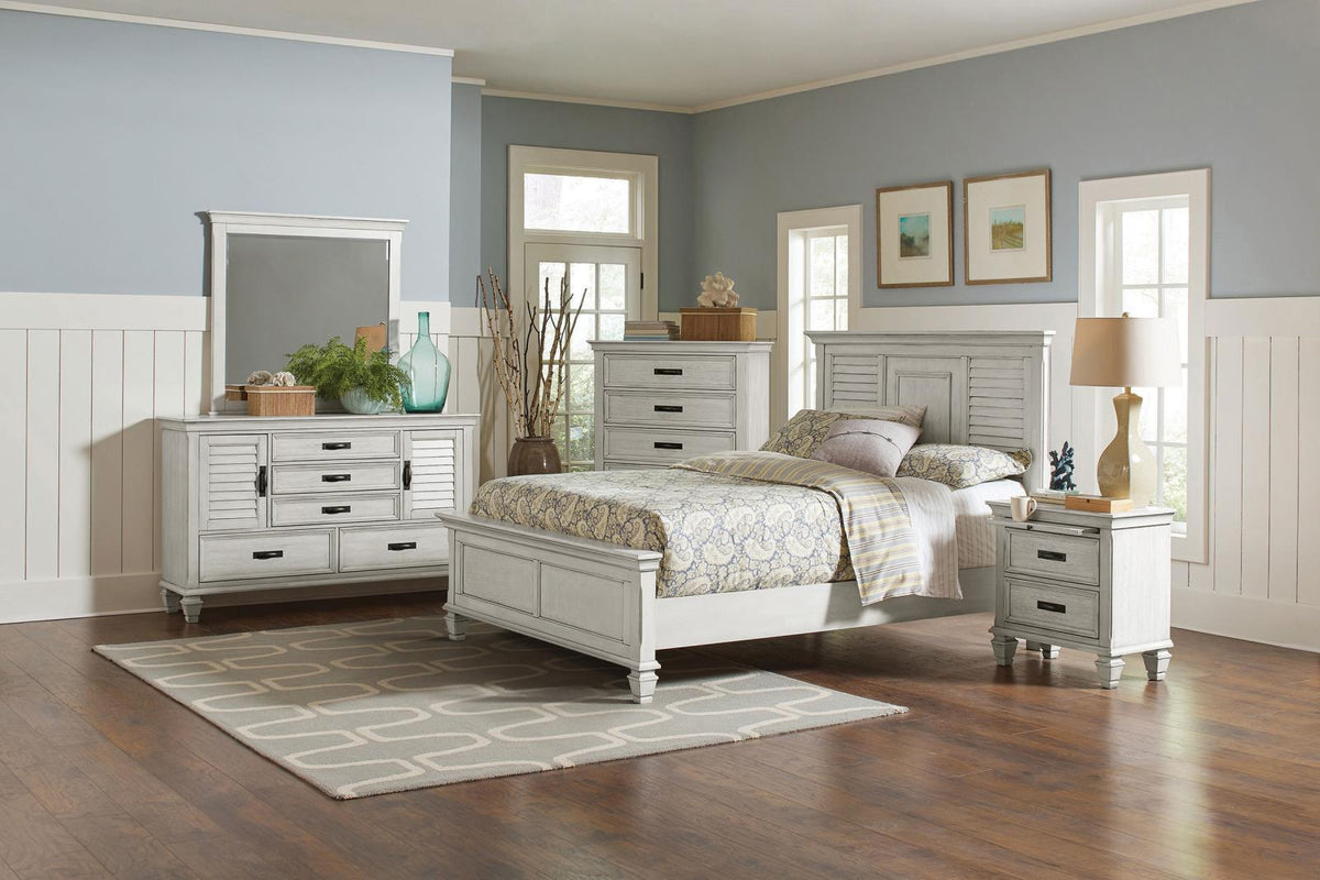Franco Panel Bedroom Set - Distressed White