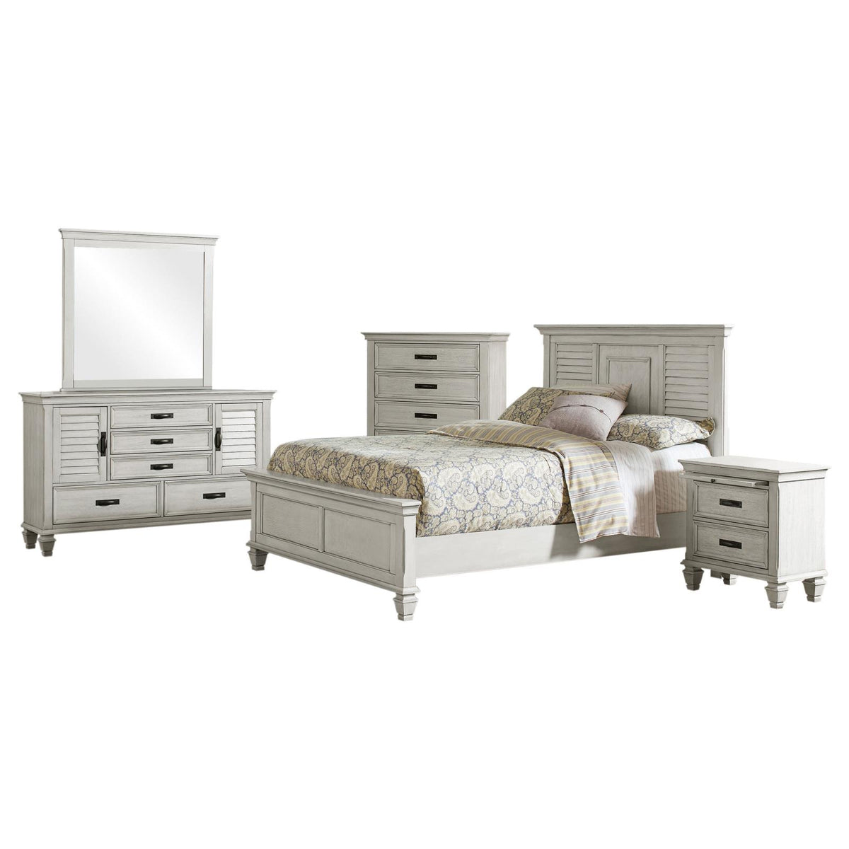 Franco Panel Bedroom Set - Distressed White