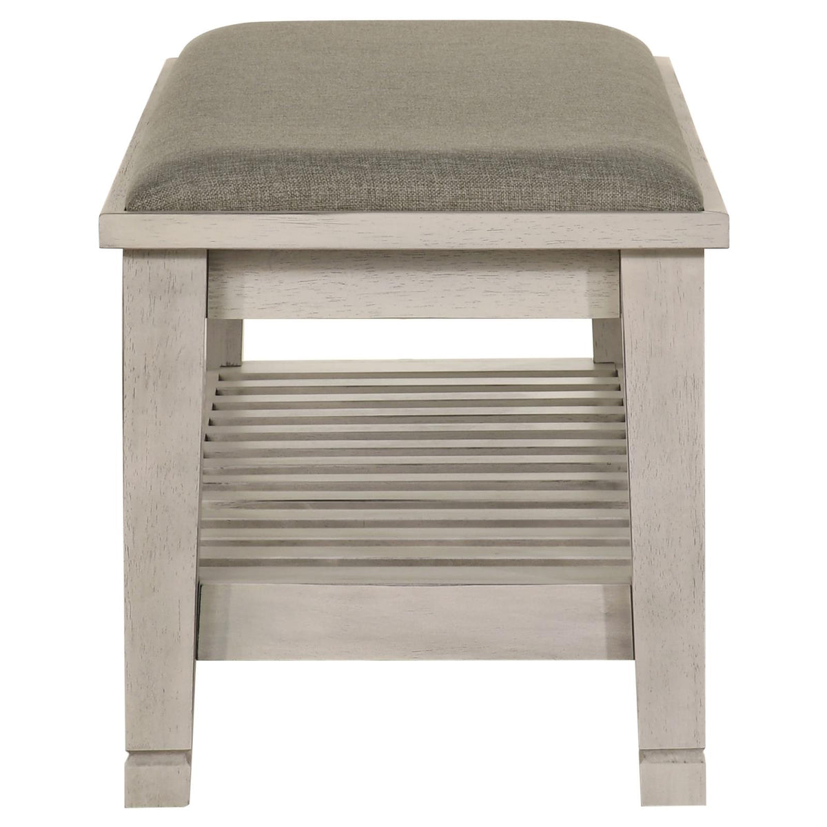 Franco Fabric Upholstered Bench with Shelf Distressed White