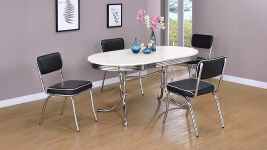 Retro Oval Dining Table Set White and Black