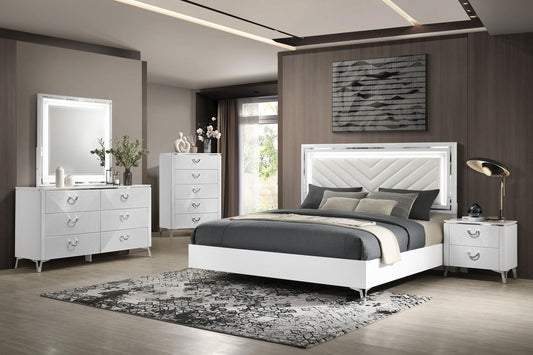Cassia Panel Bedroom Set - White High Gloss