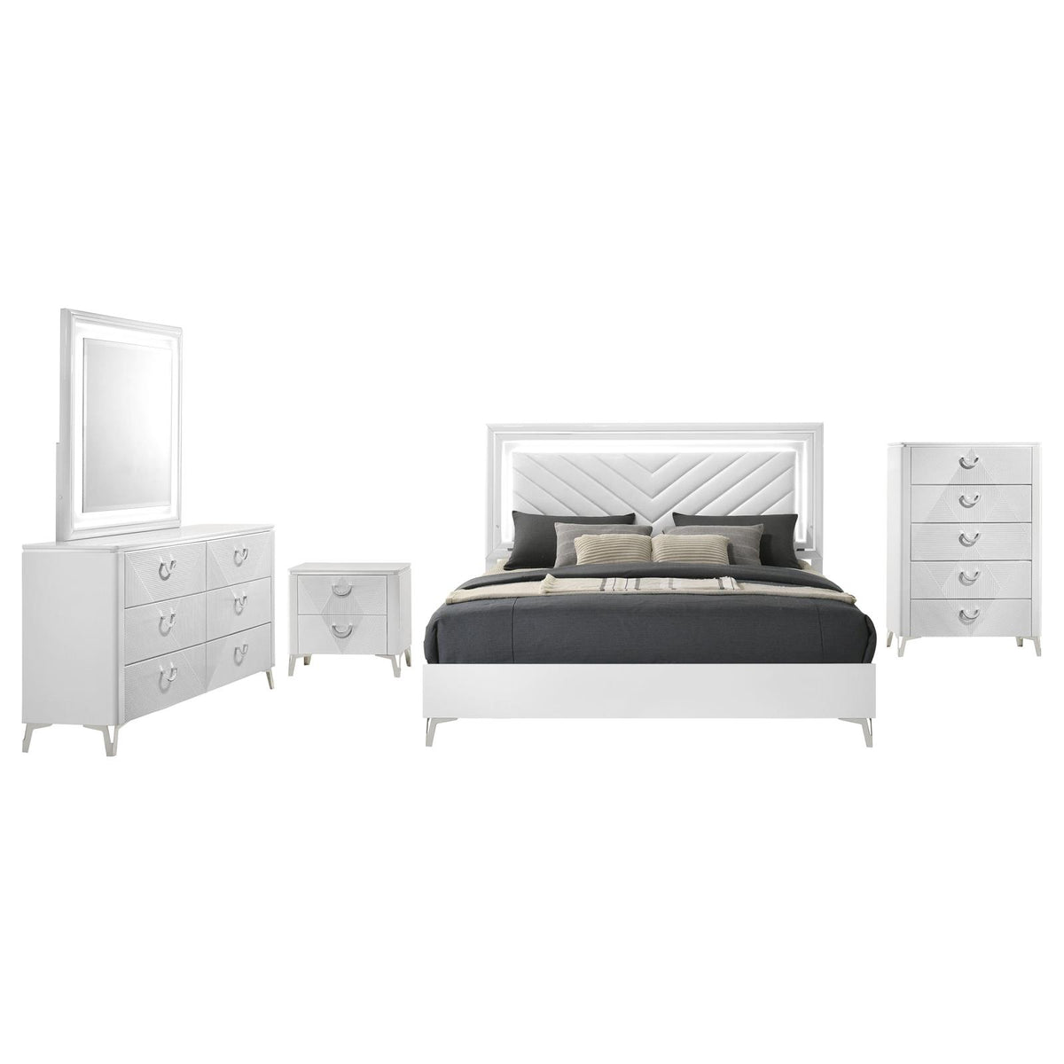 Cassia Panel Bedroom Set - White High Gloss