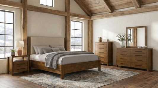 Adderley Panel Bedroom Set - Warm Brown / Cream