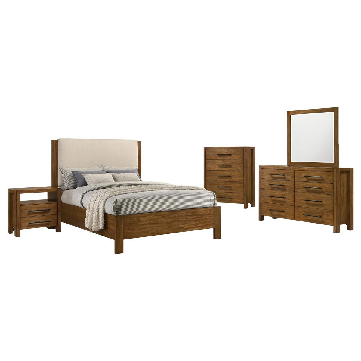 Adderley Panel Bedroom Set - Warm Brown / Cream