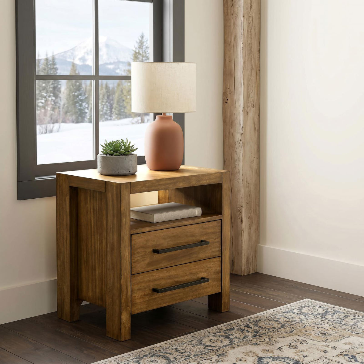 Adderley 2-drawer Nightstand Bedside Table Warm Brown