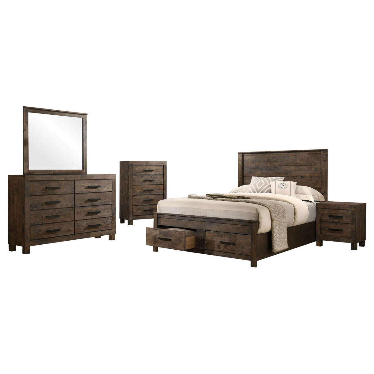 Woodmont Storage Bedroom Set - Rustic Golden Brown