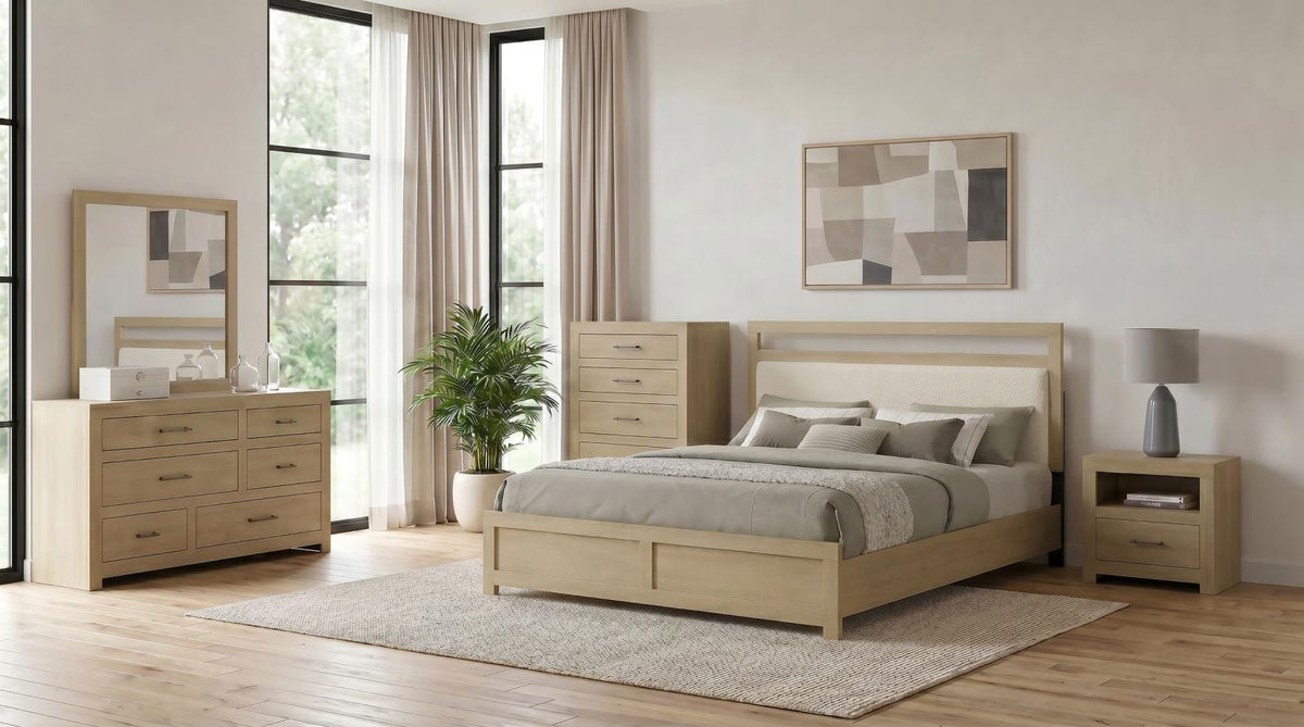 Hendricks Platform Bedroom Set - Light Oak / Cream