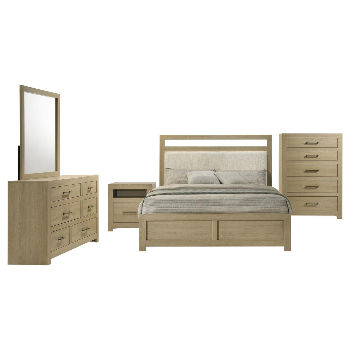 Hendricks Platform Bedroom Set - Light Oak / Cream