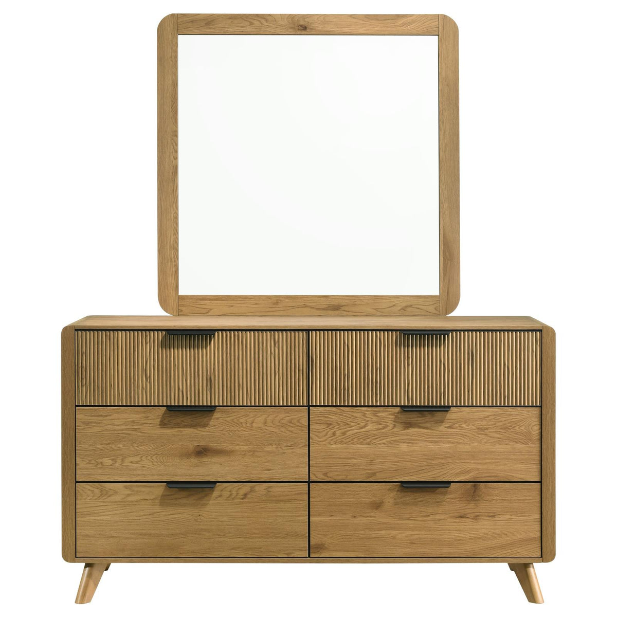 Bennett Mid-Century 2-Piece 6-Drawer Dresser and Mirror Light Oak