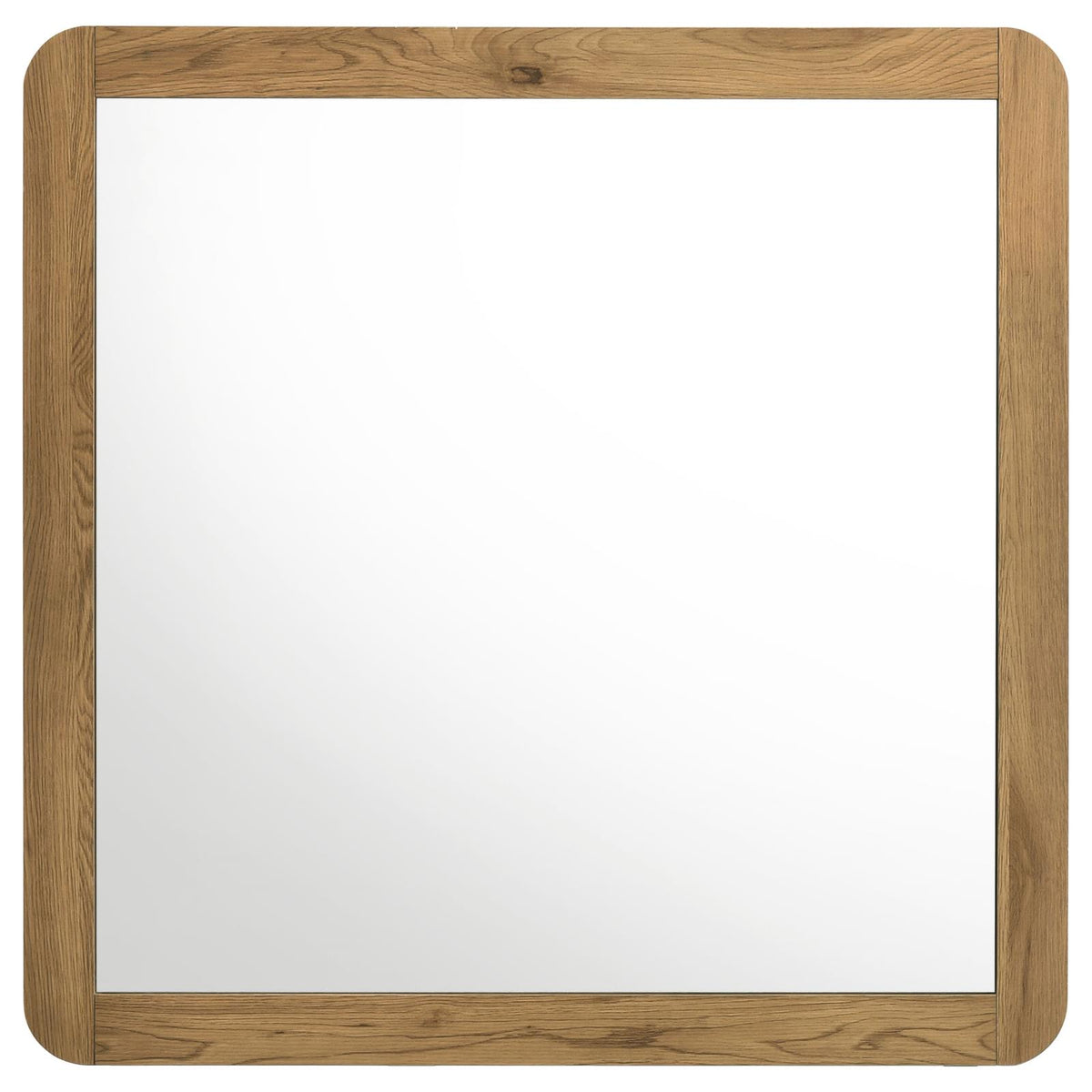 Bennett Mid-Century Square Dresser Mirror with Open-Corner Light Oak Frame