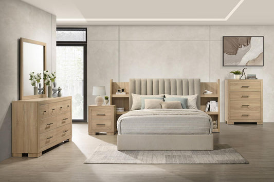 Arielle Bookcase Bedroom Set - Light Tan