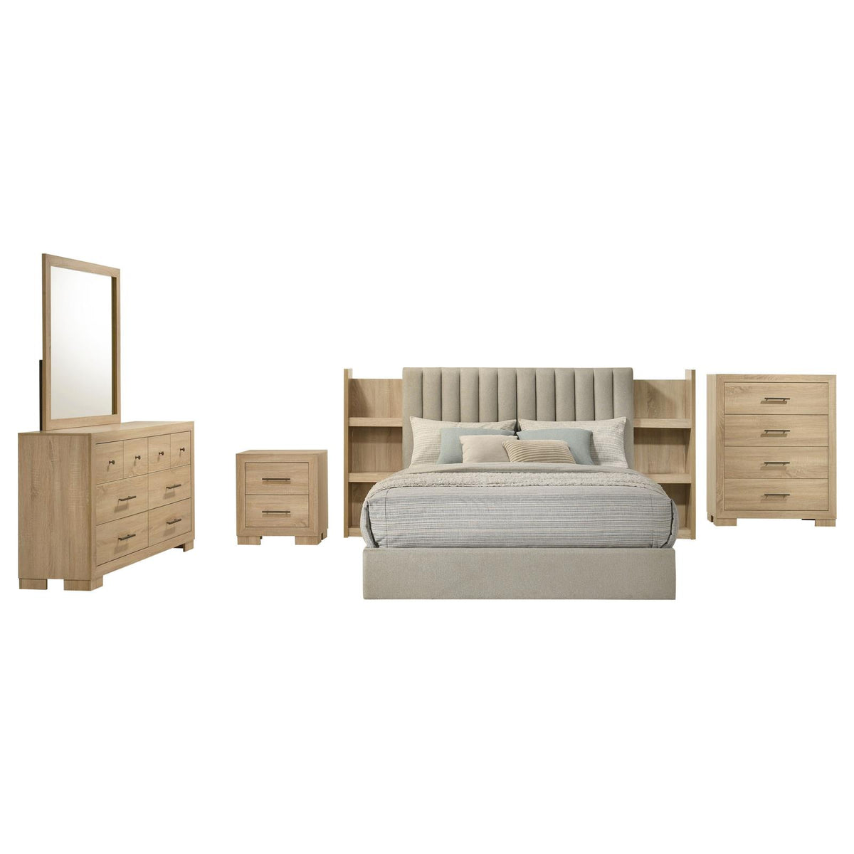 Arielle Bookcase Bedroom Set - Light Tan