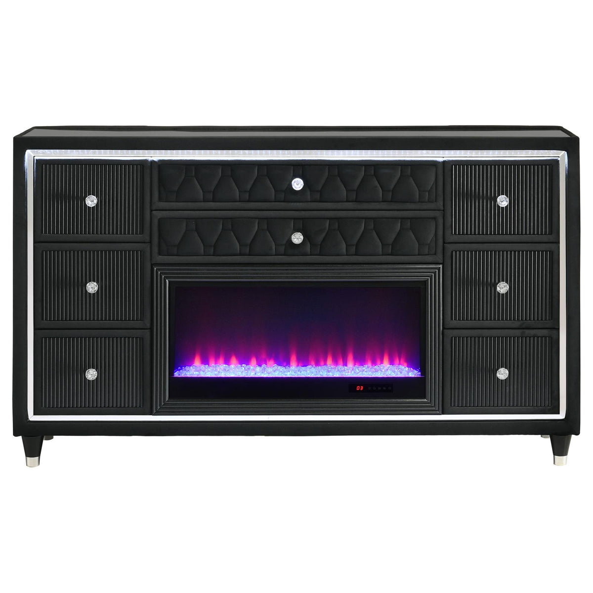 Lorient 8-drawer LED Bedroom Flame Box Dresser Black