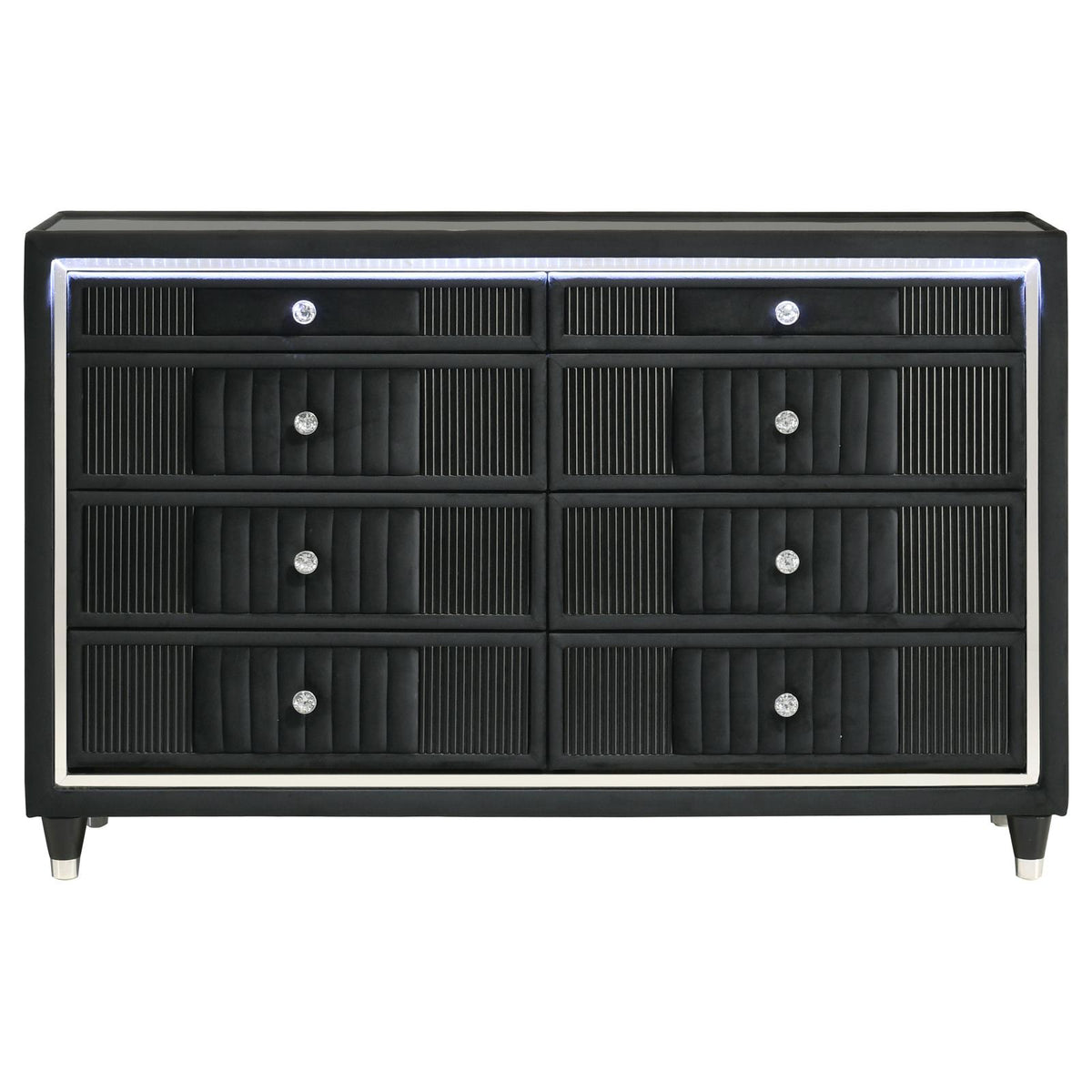 Ravenne 8-drawer Velvet Upholstered LED Dresser Cabinet Black