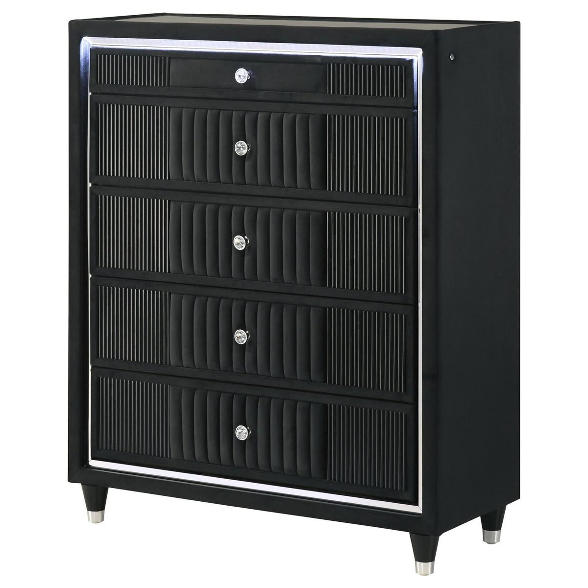 Ravenne 5-drawer Velvet Upholstered LED Chest of Drawers Black