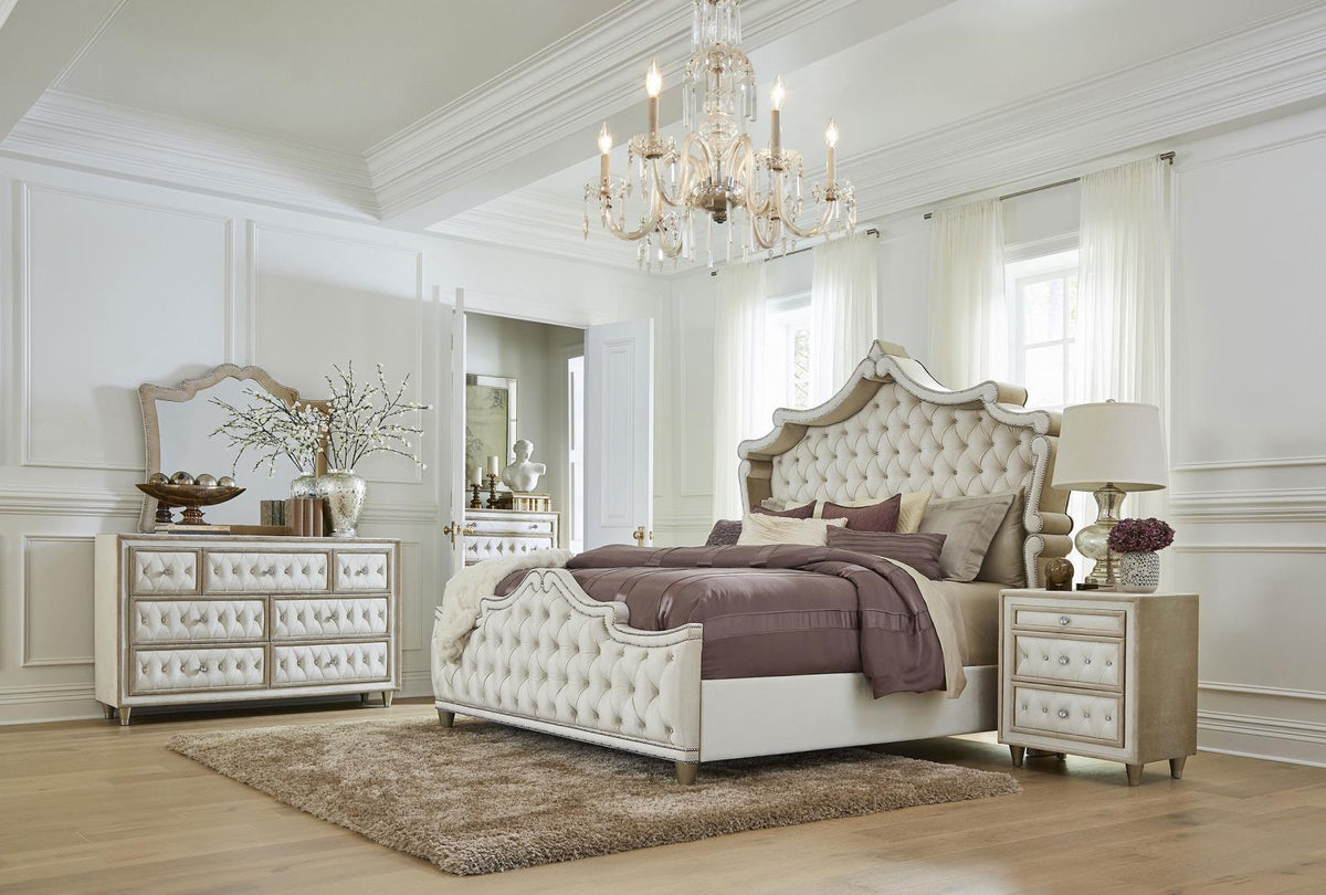 Antonella Panel Bedroom Set - Ivory / Camel
