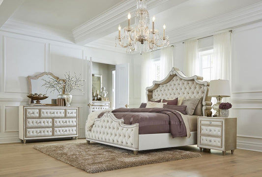 Antonella Panel Bedroom Set - Ivory / Camel