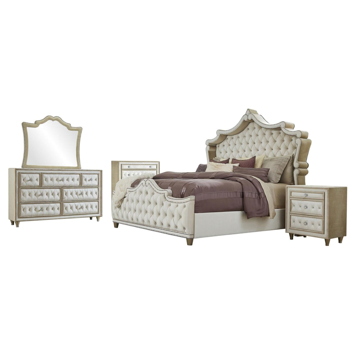 Antonella Panel Bedroom Set - Ivory / Camel