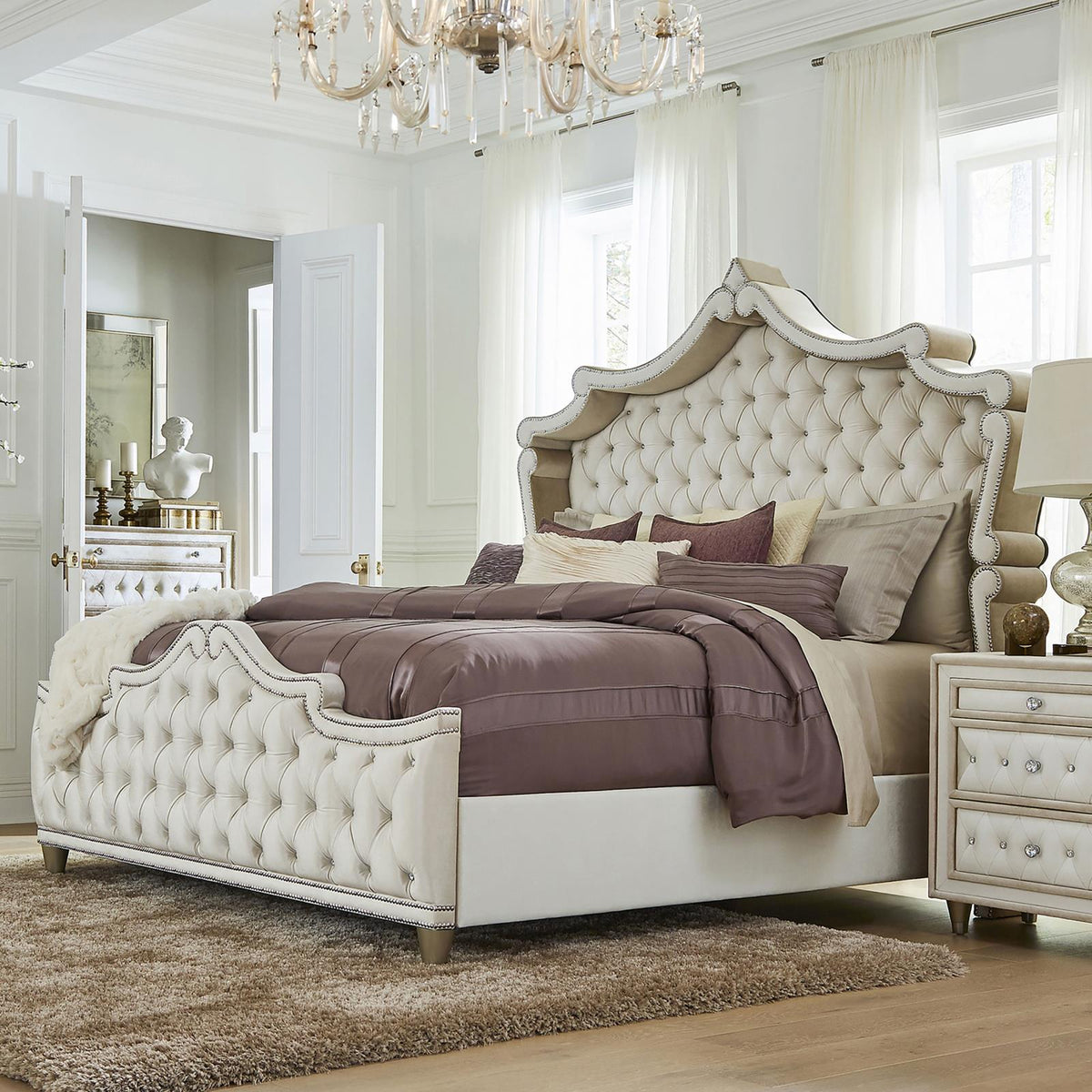 Antonella Panel Bedroom Set - Ivory / Camel