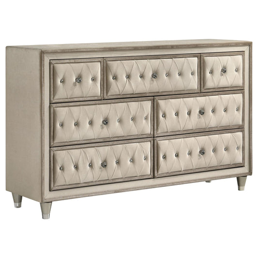 Antonella 7-drawer Upholstered Dresser Ivory and Camel