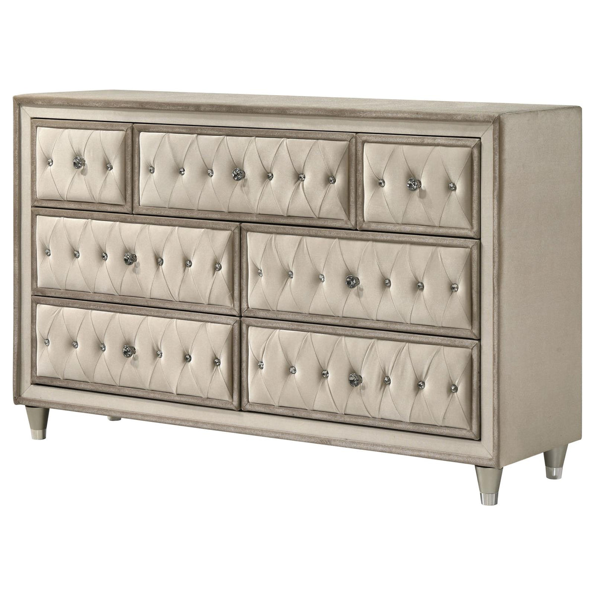 Antonella 7-drawer Upholstered Dresser Ivory and Camel