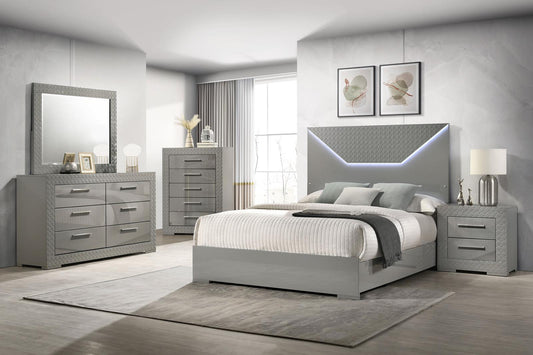 Ives Panel Bedroom Set - Grey High Gloss