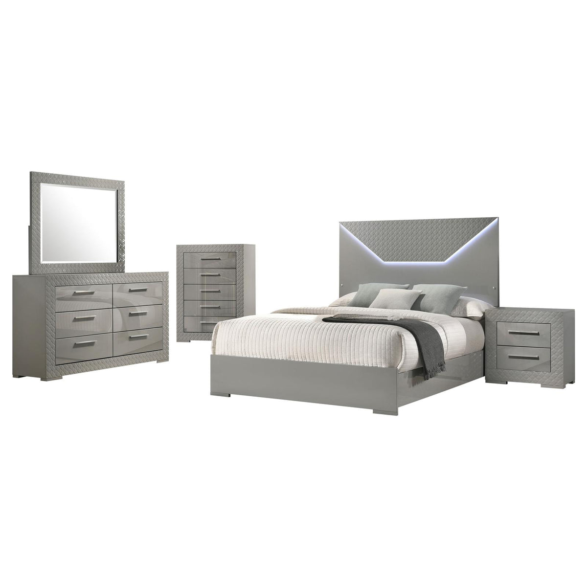 Ives Panel Bedroom Set - Grey High Gloss