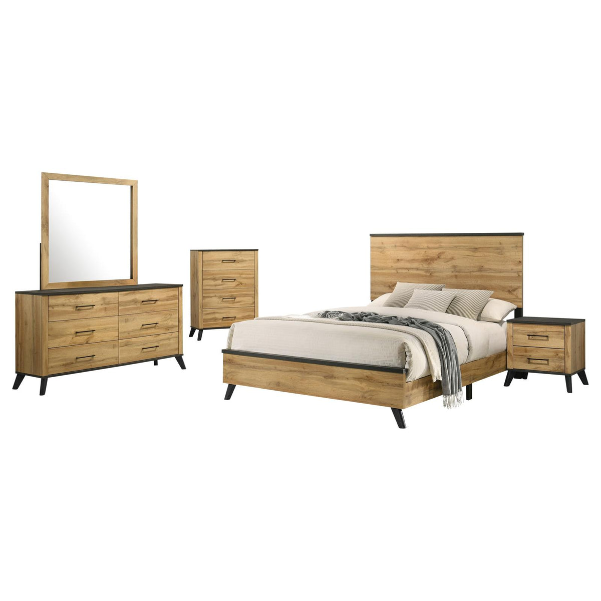 Kaywood Panel Bedroom Set - Weathered Brown / Natural Pine