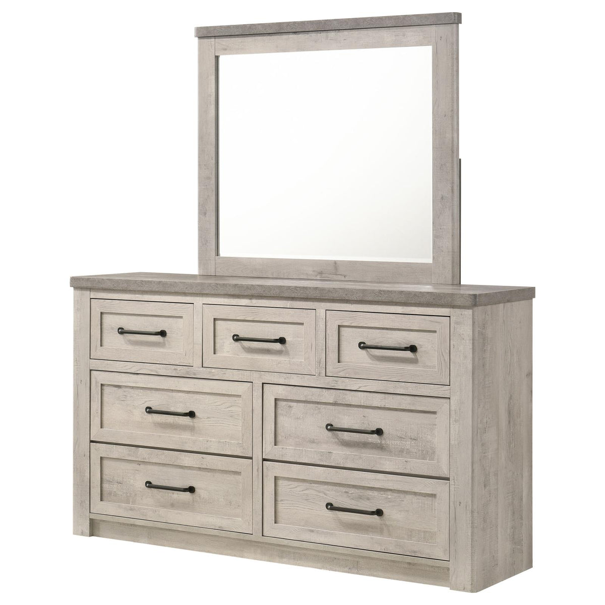 Nevado Farmhouse 7-Drawer Dresser and Beveled Mirror Set