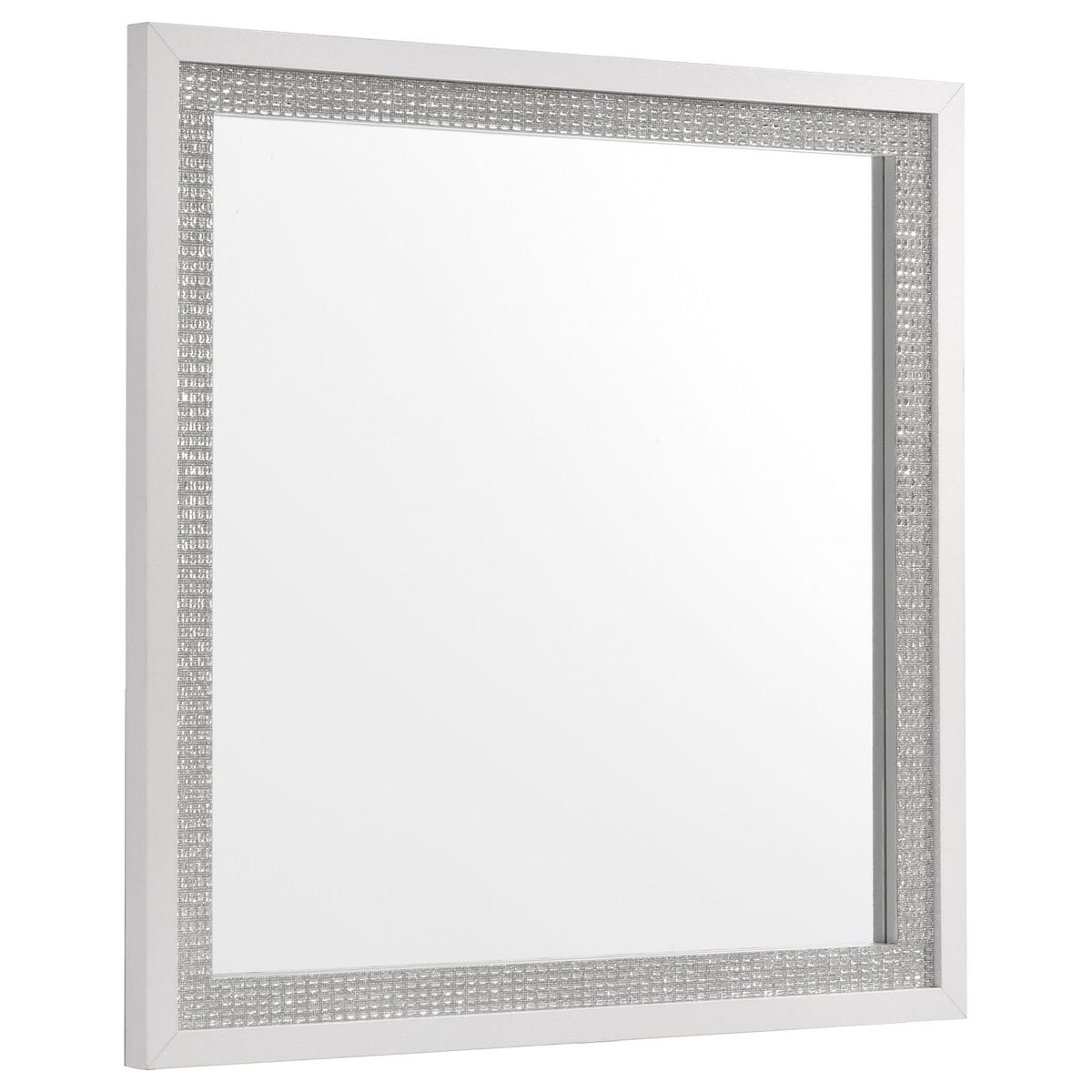 Viana Square Beveled Dresser Mirror with Faceted Trim White High Gloss