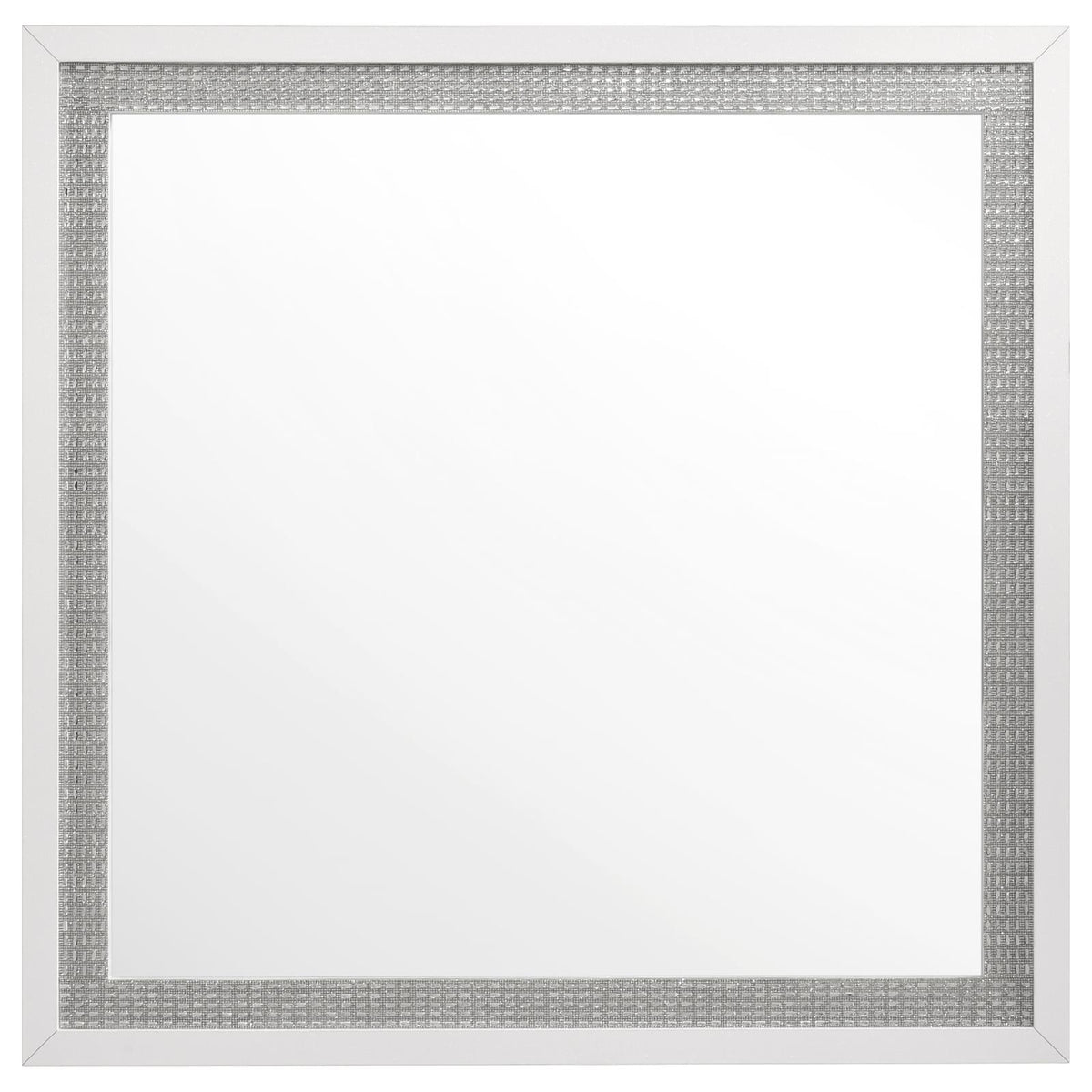 Viana Square Beveled Dresser Mirror with Faceted Trim White High Gloss