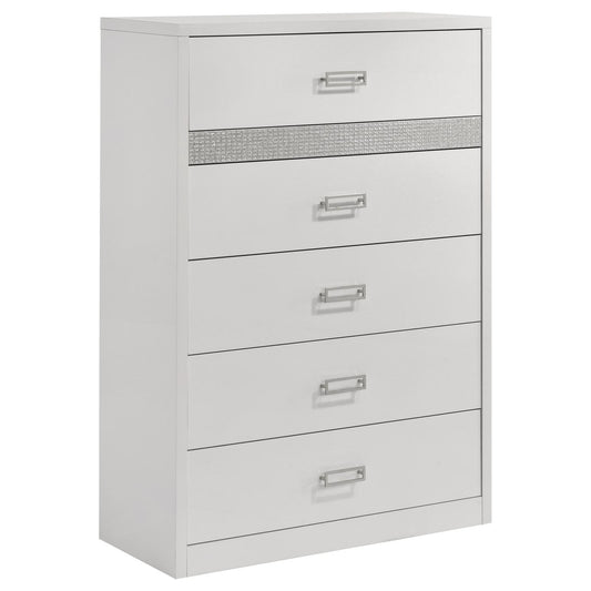 Viana 5-Drawer Chest of Drawers with Chrome Pulls White High Gloss