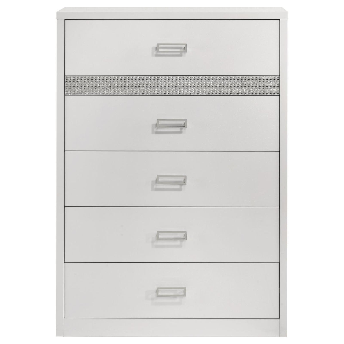 Viana 5-Drawer Chest of Drawers with Chrome Pulls White High Gloss