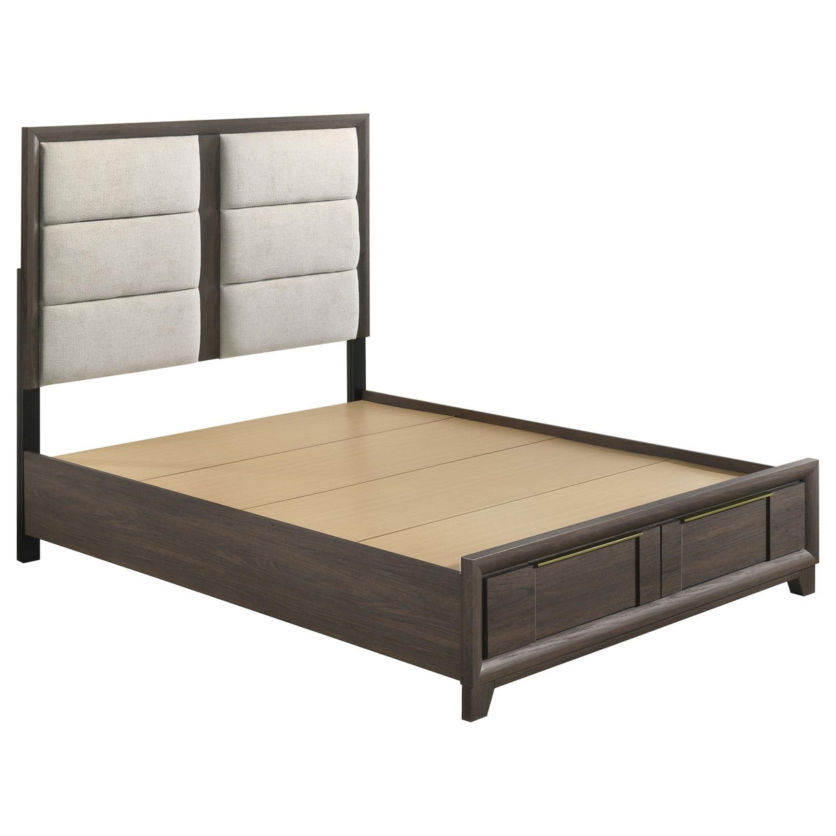 Farre Queen Upholstered Storage Platform Bed Dark Brown