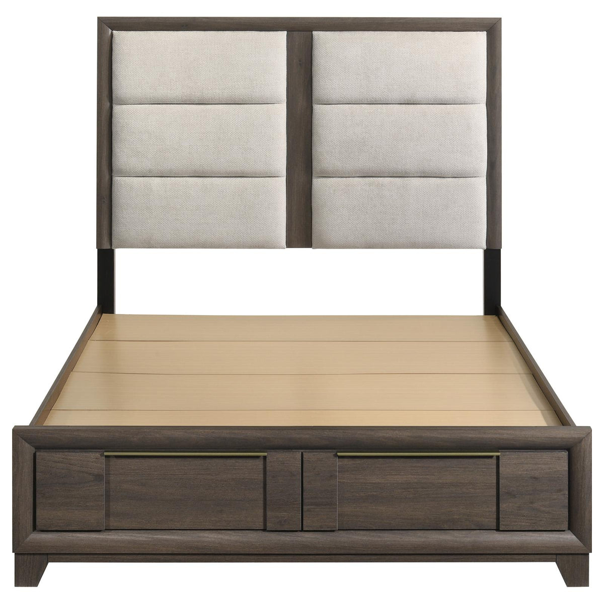 Farre Queen Upholstered Storage Platform Bed Dark Brown