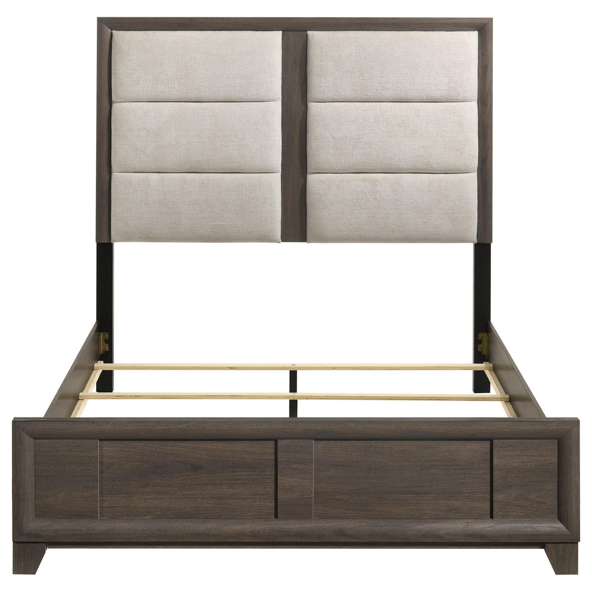 Farre Eastern King Upholstered Platform Panel Bed Dark Brown