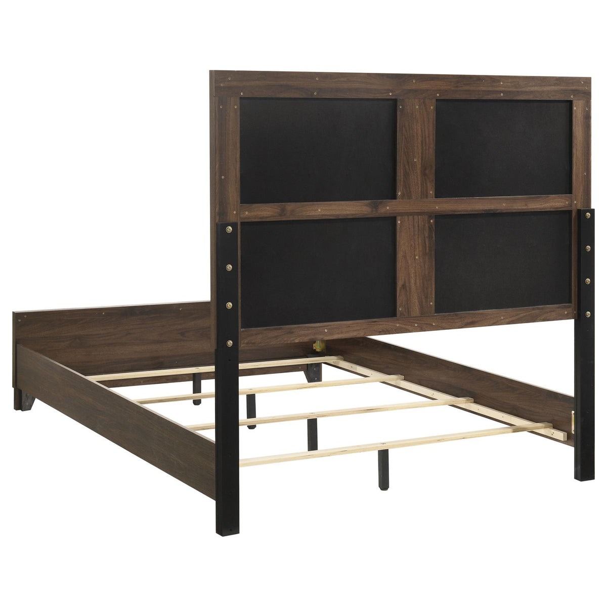 Farre Eastern King Upholstered Platform Panel Bed Dark Brown