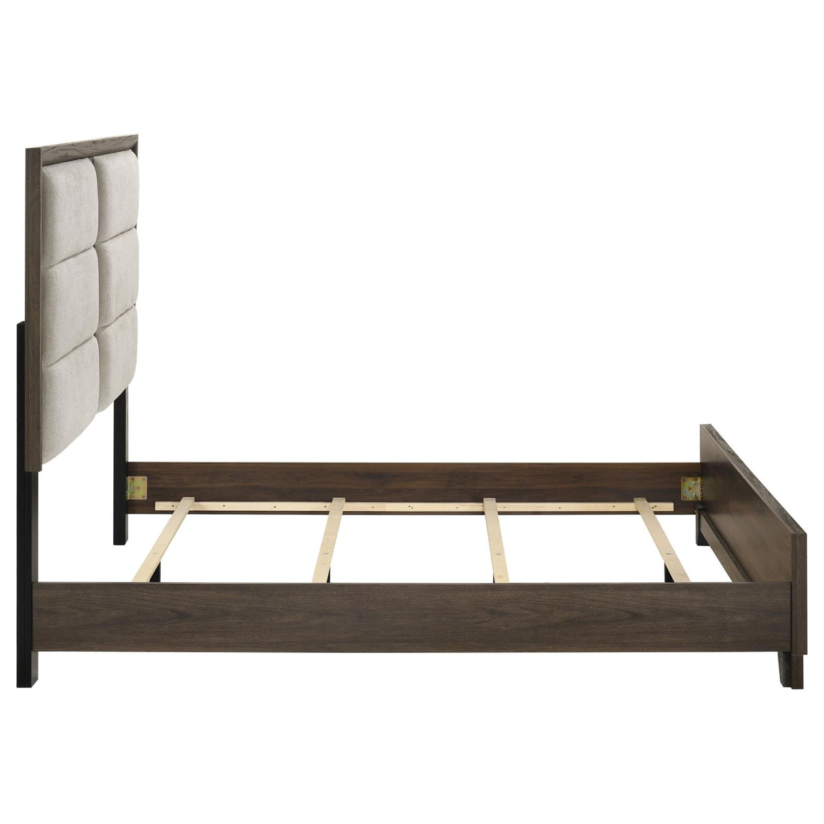 Farre Eastern King Upholstered Platform Panel Bed Dark Brown