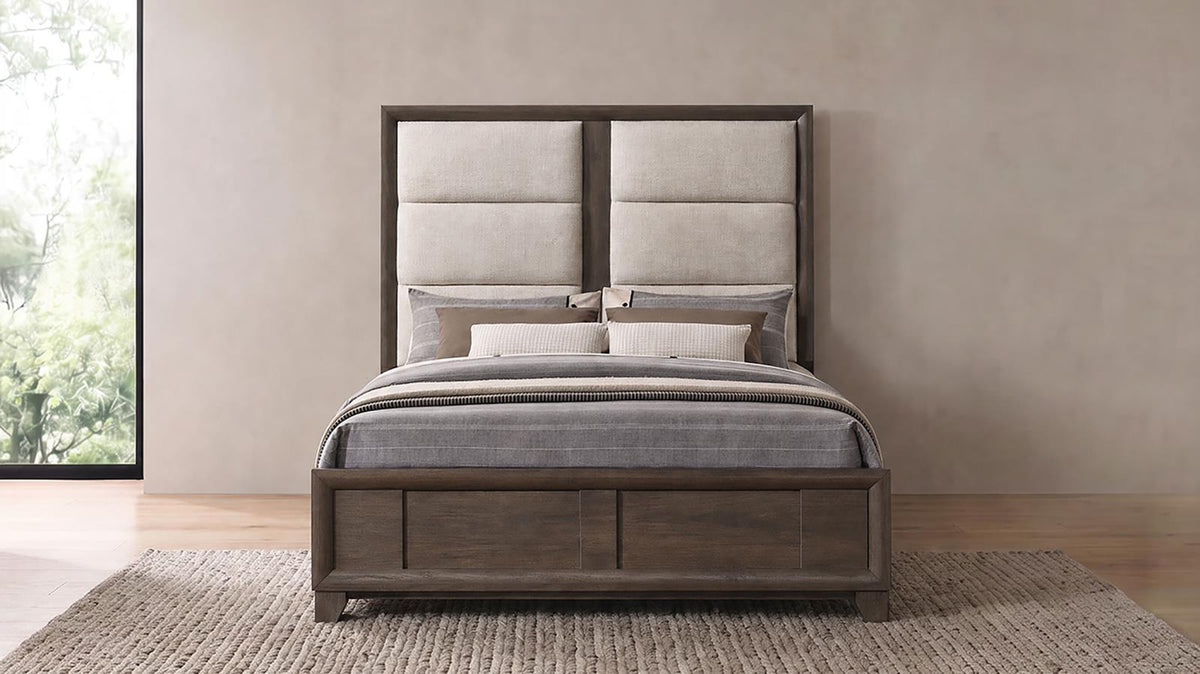 Farre Queen Upholstered Platform Panel Bed Dark Brown