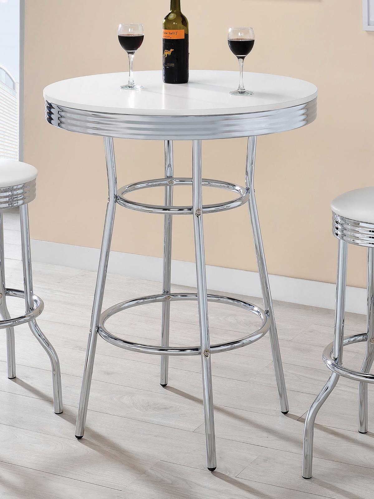 Retro Round 1950s Bistro Pub Bar Table Set White