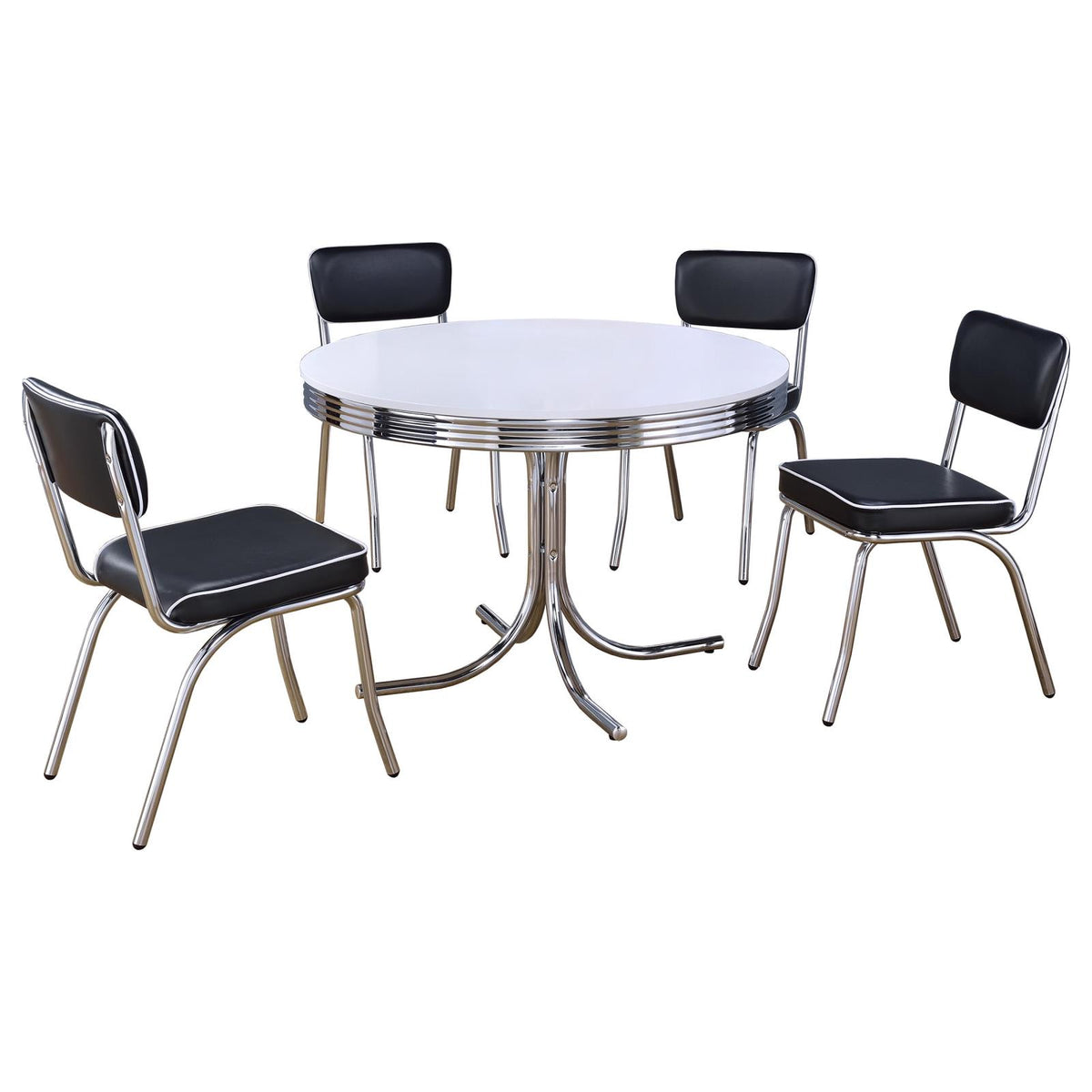 Retro Round Dining Table Set White and Black