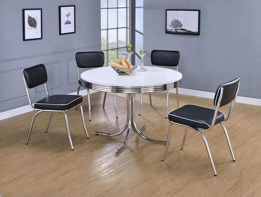 Retro Round Dining Table Set White and Black