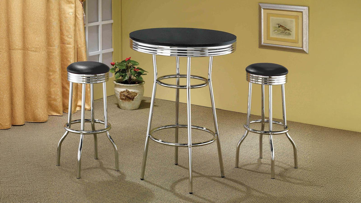 Retro Round 1950s Bistro Pub Bar Table Set Black