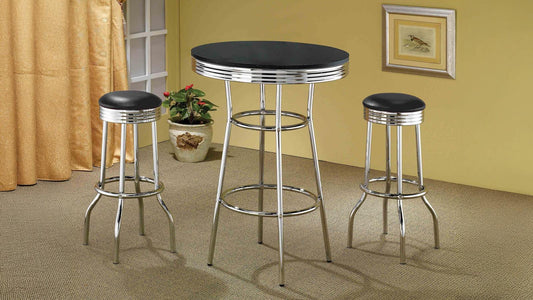 Retro Round 1950s Bistro Pub Bar Table Set Black