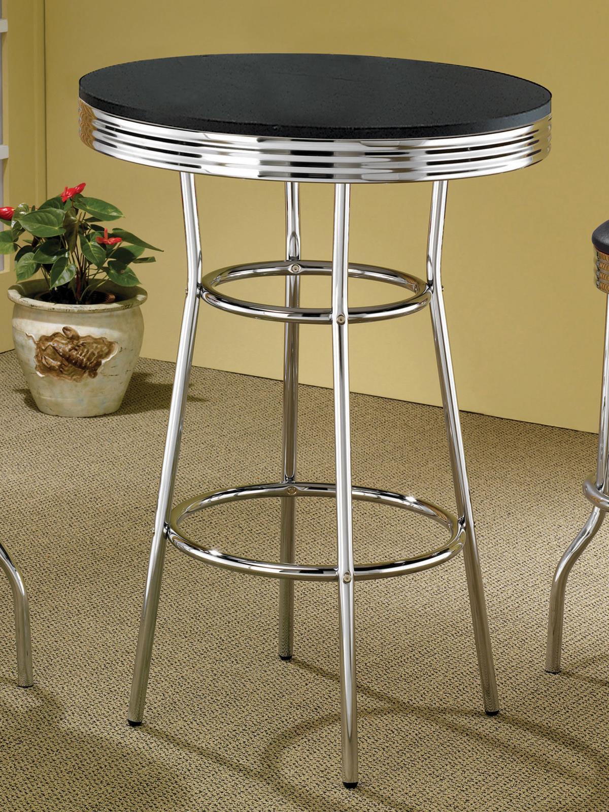 Retro Round 1950s Bistro Pub Bar Table Set Black