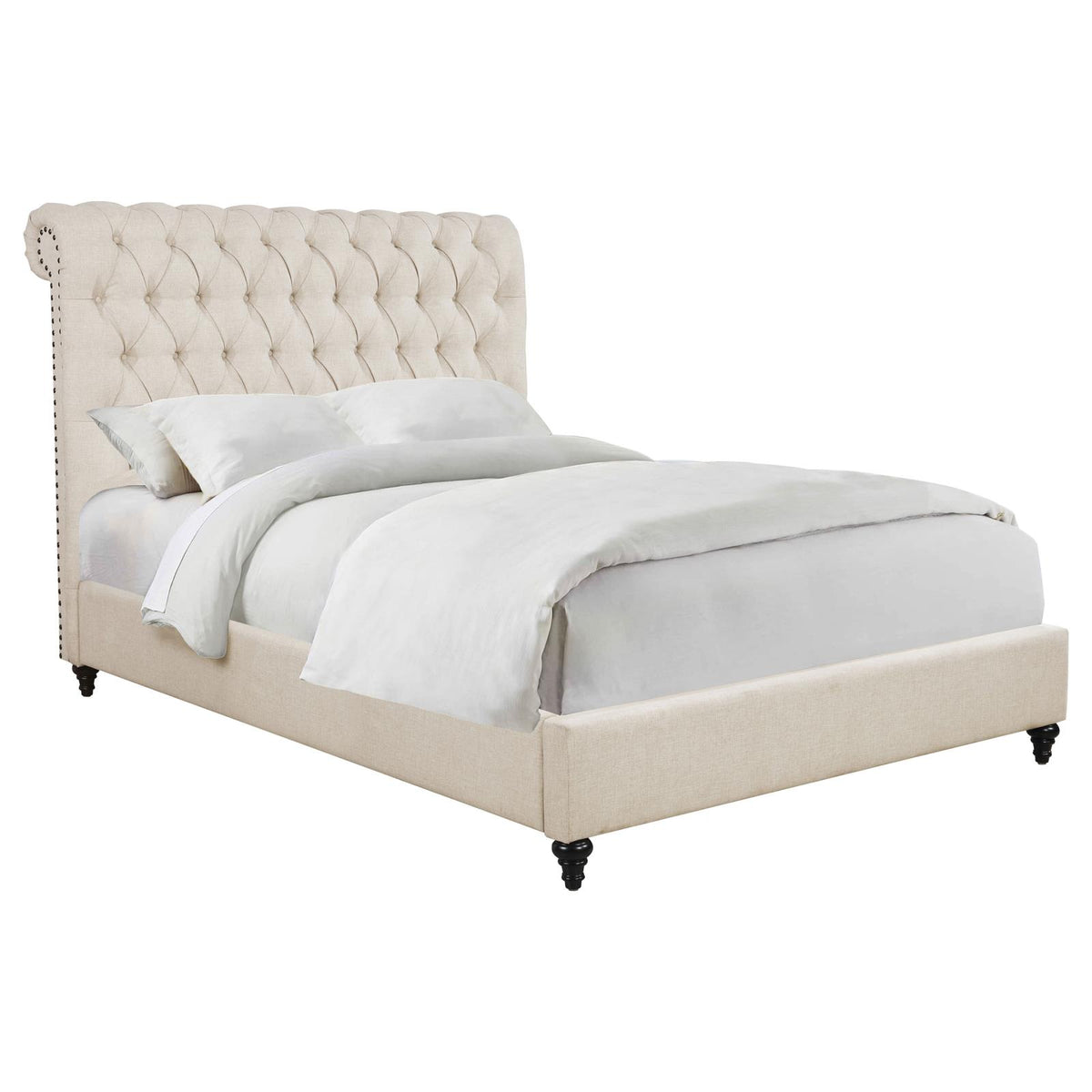 Devon 57-inch Upholstered Queen Panel Bed Beige