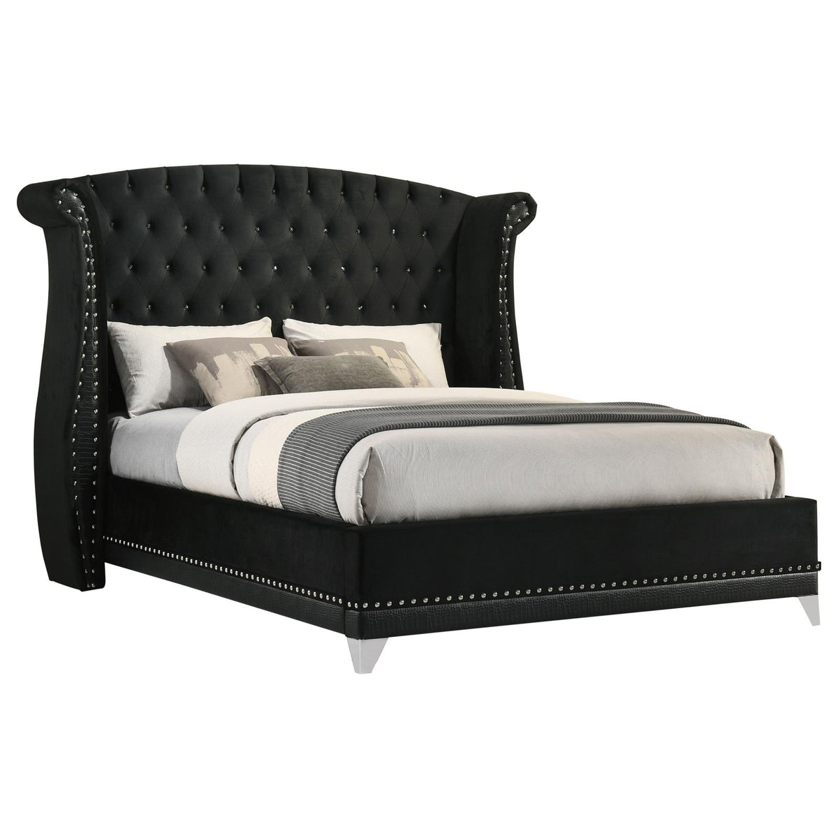 Barzini Upholstered Queen Wingback Bed Black